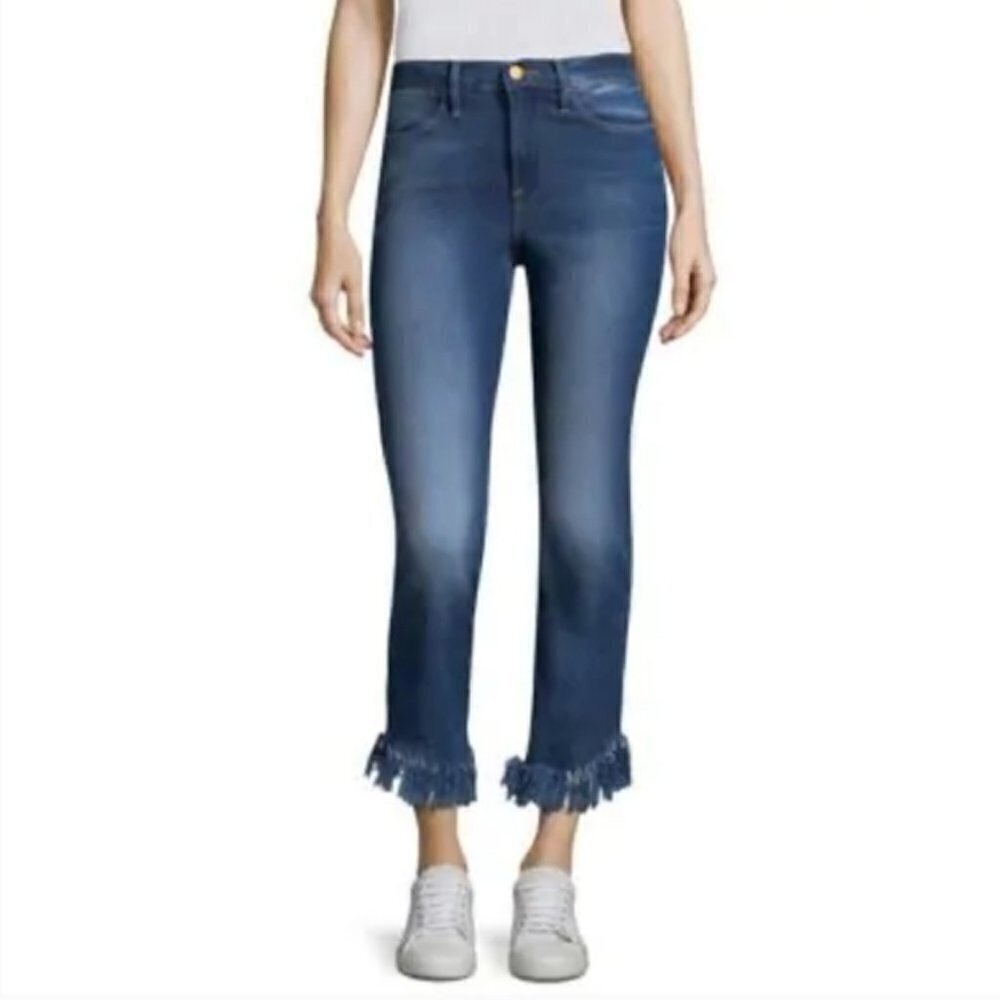 FRAME Le Skinny Shredded Raw Denim in Lambeth Lane Wash. 26